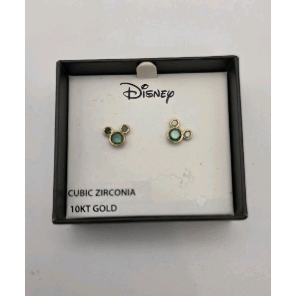 DISNEY Earrings Mickey Mouse Cubic Zirconia 10kt Gold Emerald